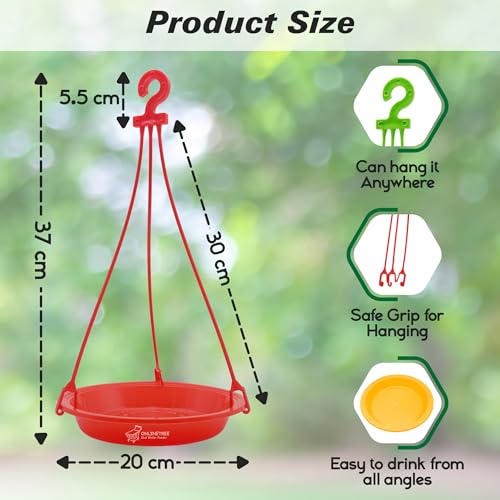 Image of OnlineTree Bird Feeder Hanging Tray for Water | Multi-Color Pack of 3 (Red, Yellow, Green) | Outdoor Bird Water Feeder for Balcony, Garden & Terrace | Hanging Water Bowl for Wild & Pet Birds
