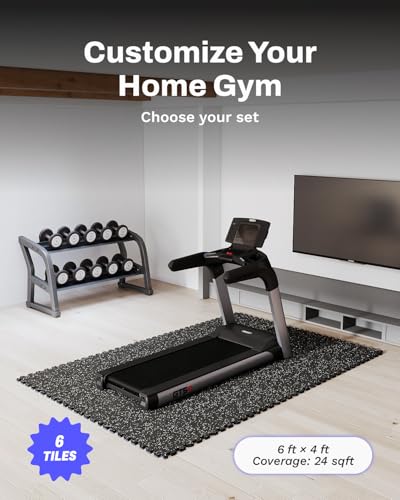 Image of AIRHOP 0.56in Thick 24 Sq Ft Exercise Equipment Mats, 6 Tiles Upgraded Rubber Top with High Density EVA Foam, Large Interlocking Puzzle Gym Flooring for Home Gym, Heavy Weight Workout, 24 x 24in