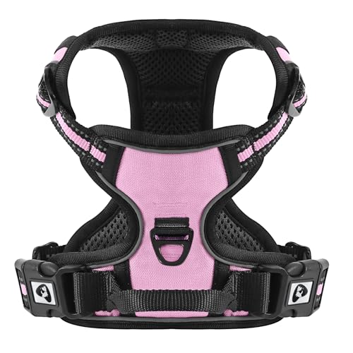 COMSLE Pettorina Cane Taglia Grande Media Piccola, Pettorina per Cani Anti Tiro Riflettente, Imbracatura Regolabile Cani con 2 Ganci in Metallo per Addestramento Corsa (Rosa, S)