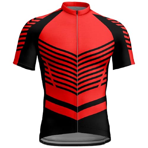 Treer Maillot de Ciclismo Manga Corta Hombre, Camiseta Deportiva para Bicicleta de Verano, Unisex Ropa Ciclista Transpirable Secado Rápido, para MTB y Ciclismo de Ruta (Línea Roja,XXL)
