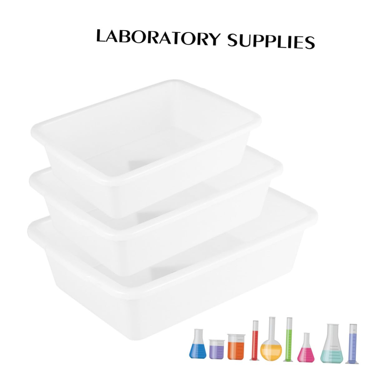 FRCOLOR 3 pezzi Vassoio per Reagenti Chimici Resistente ad Acidi e Basi Accessori da Laboratorio in Plastica da Dimensioni per Esperimenti Scientifici
