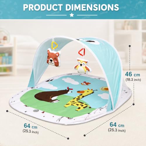 Image of Zest 4 Toyz Baby Play Mat Activity Centre My First Gym Foldable Laying Mat with Hanging Rattles Toys Washable Mat Gym for 6 Months Babies - Blue Made in India
