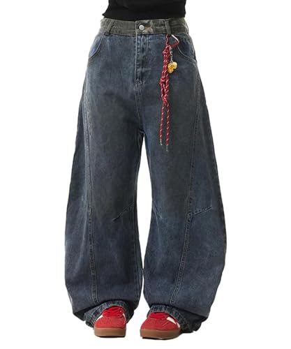 Unisex Vintage Washed Barrel-Leg Jeans Wide Leg Denim Pants Retro Loose Streetwear Trousers2