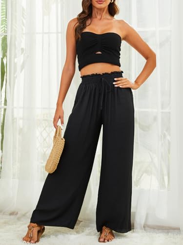 Women's Linen Beach Pants Wide Leg Swim Suit Coverup Summer Sheer Bathing Suit Cover up4