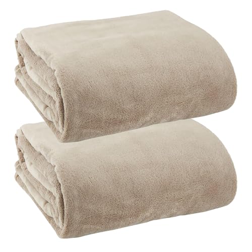 simpa Super Soft Beige Fleece Throw - Warm Thermal Sofa Blanket, 130 x 170cm - Set of 2