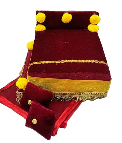 Image of RD Handicraft Thakur ji Bed, Laddu Gopal ji Bed, Bal Gopal ji Bed with Blanket Silk All Purpose Bed |Maroon (17x16x10 cm)