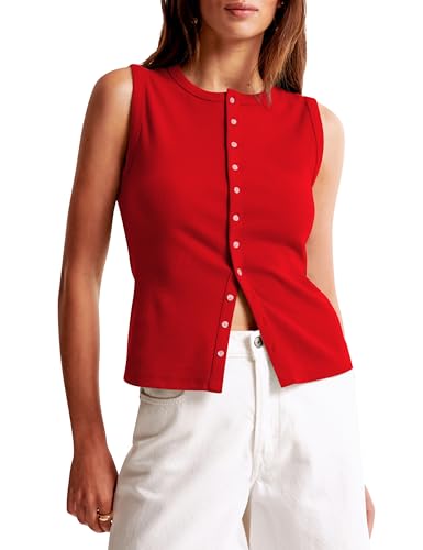 KIGRAD Women Crewneck Sleeveless Button Up Tank...