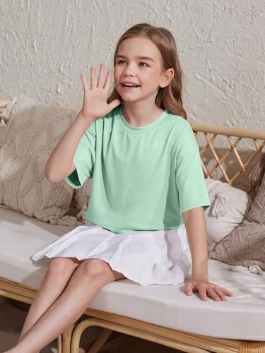 Image of ZDC Girls Athletic Oversized Crop Tops Kids Drop Shoulder Short Sleeve T Shirts Workout Tees