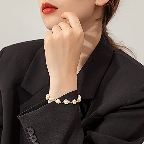 Cowlyn Pearl Bracelet Baroque Cultured Handmade Wind Bossimi 18K Gold Plated Work Around Silk Adjustable Charm Fashion Valentine Delicate Vintage Jewelry3