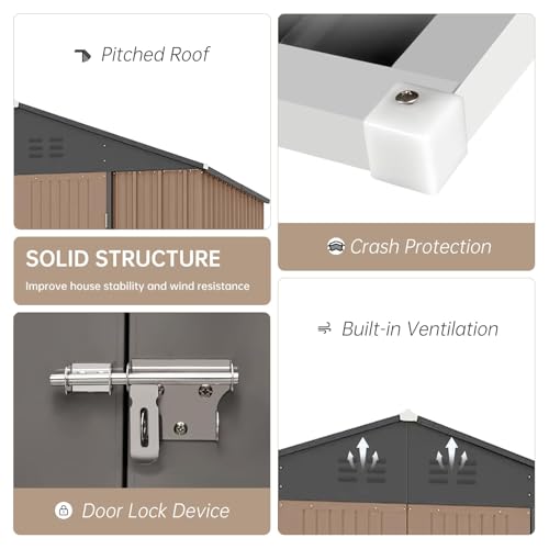 Image of 8X8FT Metal Outdoor Storage Shed - Galvanized Steel Waterproof Garden Shed with Lockable Doors & Vents, All-Weather Utility Tool Shed for Lawn Mower, Bike