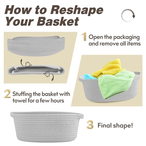 Image of Pro Goleem Small Woven Basket with Gift Bags and Ribbons Durable Baskets for Gifts Empty Small Rope Basket for Storage 12 inchX 8 inch X 5 inch Baby Toy Basket with Handles, Gray