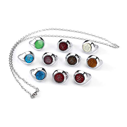 ZOA Pain Member Rings Set Itachi Rings Cosplay Accessories Ninja Prop Collect Box With Necklace Gift For Anime Fans, 11PCS Set