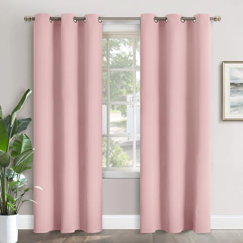 Image of YoungsTex Light Pink Curtains 84 Inch Length for Kids Girl Bedroom - Thermal Insulated with Grommet Room Darkening Drapes for Living Room Window, 2 Panels, 42 x 84 Inch