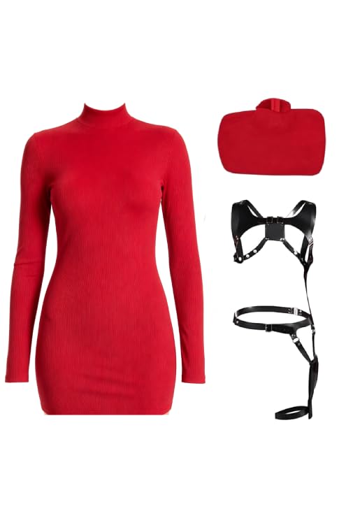 Tittaty Women Cosplay Dress Outfit Agent Womens Game Costume Police officer Slim Fit Knitted Sweater
