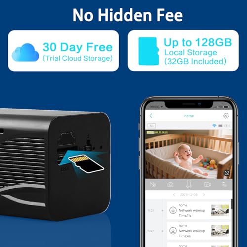 Image of Wireless Small Indoor Security Camera, 32GB SD Card No Monthly Fee, Long Battery Life, 2K Tiny Cameras, 150Remote Viewing, Night Vision, Motion Alert, 2.4Ghz WiFi