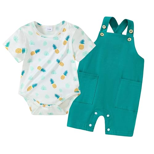Image of YALLET Baby Boy Clothes Infant Boy Summer Outfits 3 6 12 18 Months Romper+Bib Suspender Shorts Bodysuit Overalls Set