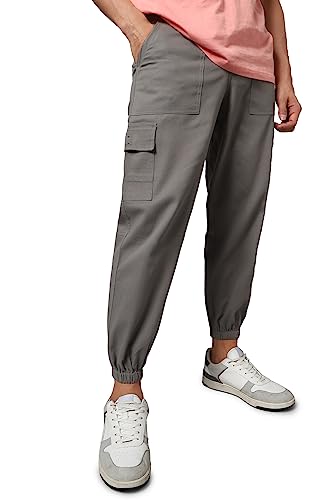 Image of Hubberholme Men's Regular Fit Cotton Trousers, Ankle Length Button Closure Elasticated Waist Cargo Joggers