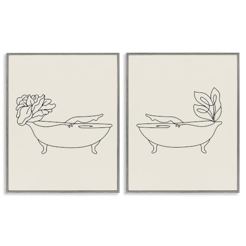Floral Bathtub Relaxing Doodle, 11 x 14 Inch Framed Giclée Print Set