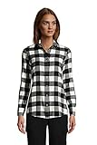 Lands' End Womens Flannel Boyfriend Long Sleeve Shirt Black/Ivory Buffalo Check Plus 1x