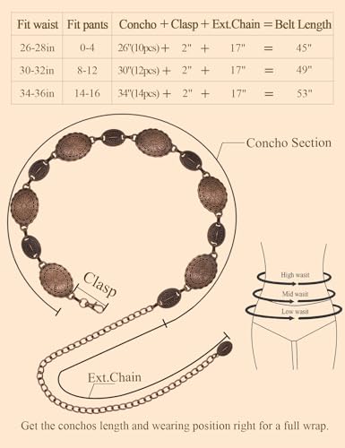 Image of TOPACC Western Metal Concho Belt for Women Cowgirl Chain Belts for Dresses Jeans Country Concert Outfit