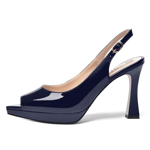 MOVINSTEPS Womens Buckle Fashion Adjustable Strap Patent Wedding Pointed Toe Platform Spool High Heel Pumps Shoes 4 Inch2