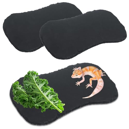 LANIAKEA 3PCS Tortoise Rock Plate 11''x5.5'' Reptile Basking Platform Food Bowl Dish Feeding Slate Tortoise Habitat Decor for Snake Lizard Chameleon Frog Gecko