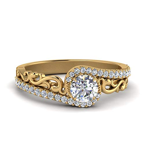 Image of Choose Your Gemstone Filigree Bypass Halo Diamond CZ Ring Yellow Gold Plated Round Shape Halo Engagement Rings Minimal Modern Design Birthday Gift Wedding Gift US Size 4 to 12