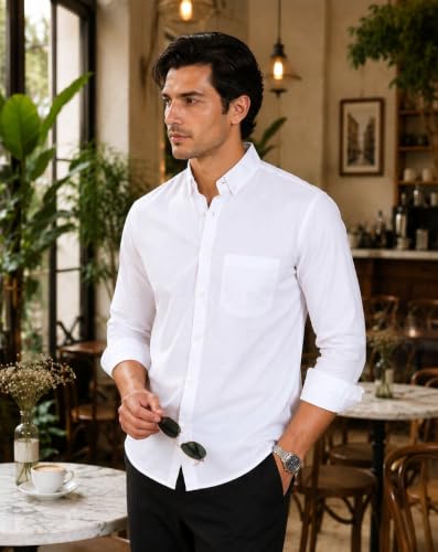 Image of Majestic Man Men's Solid Pure Cotton Casual Shirt - Slim Fit | Full Sleeves | Soft & Breathable Fabric