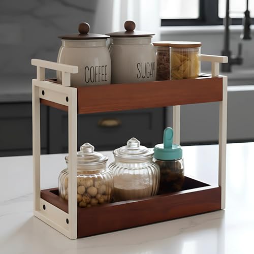 Image of Premium The Blanc Multipurpose kitchen wooden Rack |Iron Countertop Racks |Living Area Versatile Storage Shelf with 2 Compartments |Spice Rack Organizer|Makeup rack |Office shelf