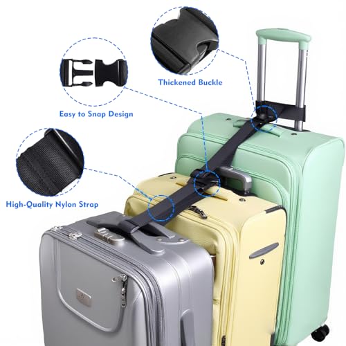 2 Pack Luggage Straps for Suitcases, Luggage Straps to Connect Two Suitcases, Adjustable T-Type and Normal Suitcase Straps for Connect 3 Luggage Together (Black)