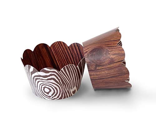 Wood Grain Cupcake Wrappers 48 Pcs | Brown Cupcake Wrappers | Woodland Themed Cupcake Wrappers | Western Party Decorations | Camping Decorations | Country Theme | Wood Cupcake Wrappers | Outdoor Theme #TOP1