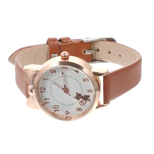 TOYANDONA Montre à quartz avec bracelet en cuir et motif chat marron lumineux pour femmes et...