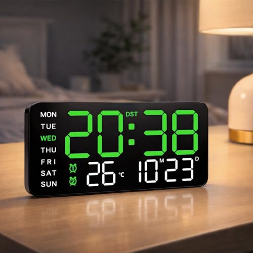 Image of Sehaz Artworks Digital Alarm Clock for Living Room Stylish | Electric Digital Wall Clock for Hall |Alarm Clock for Heavy Sleepers | Alarm Clock for Bedroom |Table Clock for Home |Digital Watch - Green