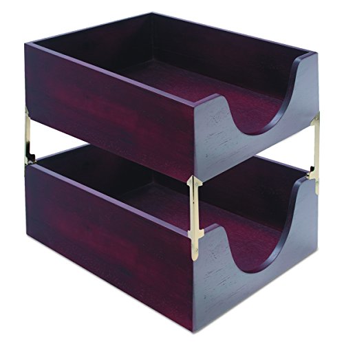 Carver Double Deep Wood Desk Tray, Letter Size, 13.25 x 11 x 5.25 Inches, Mahogany Finish (CW08213) - Thumbnail 2