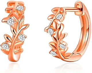 Rose Gold Plated Leaf Hoop Earrings Created with Zircondia® Crystals