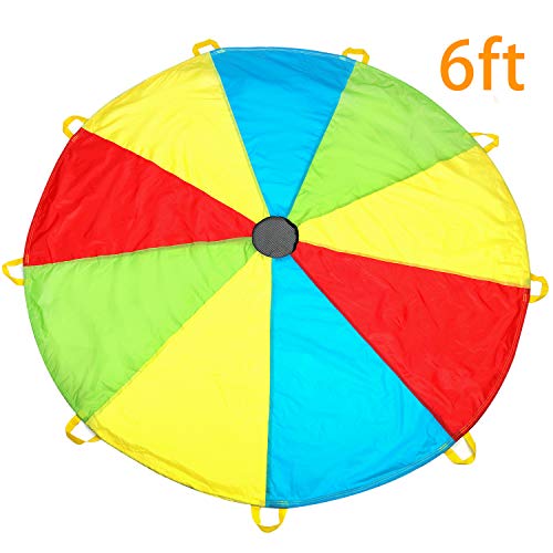 MountRhino Kids Parachute,6ft Play Parachute with 9 Handles - Multicolored Parachute for Kids,Kids