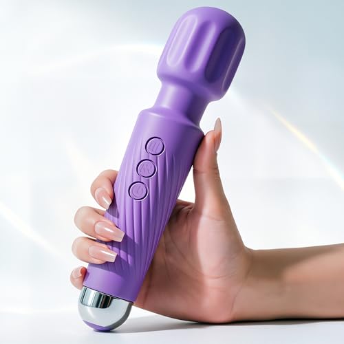 Personal Handheld Massager, Cordless Waterproof Wand Massager with 20 Modes & 8 Speeds, 360° Flexible Head, Powerful Vibration Wand, Quiet Muscle Massage Tool for Women Men (Purple)