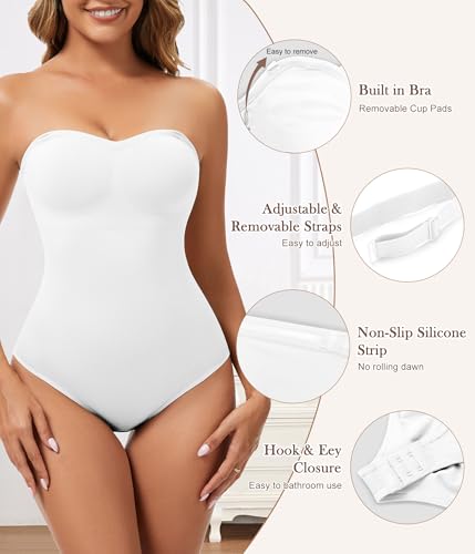 Image of Strapless Shapewear for Women,Tummy Control Bodysuit With Built In Bra,Seamless Body Shaper Tube Top Body Suit