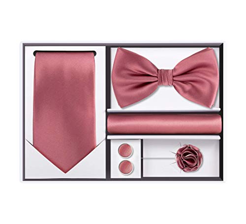 Image of Tie G .5pcs Tie set in a gift box : Tie sets : Solid color Neck tie,Satin Bow tie,Pocket Square, Lapel, Cuffs link