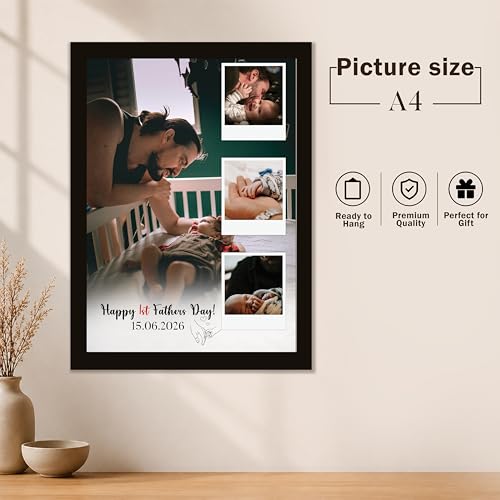 Image of Art Street Personalized Gift for Father, Dad Photo Frame | 4 Image Collage with Custom Text, Customized Photo Frame for Father, Wall Decor for Bedroom Living Room, A4 Size 8x12 Inch