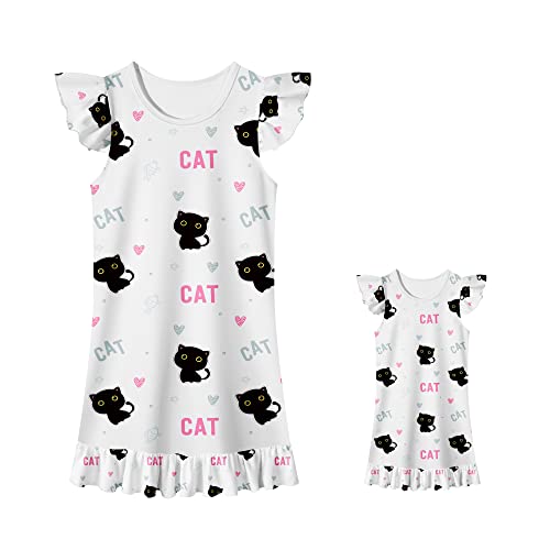Lqsz Matching Doll And Girl Nightgown Flutter Short Sleeves Nightie Cat Pajamas For Girls & 18" Dolls Clothes 5 6T #TOP1