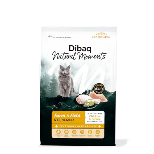 Dibaq Natural Moments Cats 5 Star Farm & Field Sterilized: alimento Completo de Pollo y Pavo, Especial para Gatos esterilizados y/o sobrepeso, con Ingredientes 100% Naturales (6 kg)