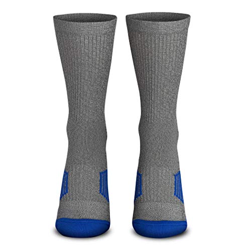 ChalkTalkSPORTS Custom Team Number Mid-Calf Crew Socks | Athletic Socks Gray & Blue4