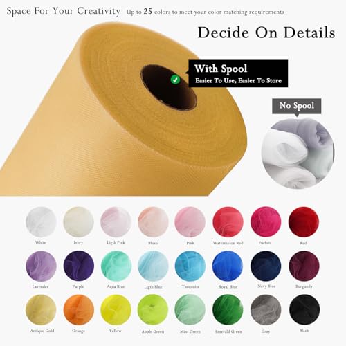 Image of Aztec Gold Tulle Fabric Rolls 54 Inch by 40 Yards Tulle Bolt Spool for Wedding Christmas Decorations DIY Tutu Baby Shower Table Skirt Ceiling Decor Birthday Party Craft Supplies