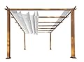 Paragon Outdoor 11’ x 11’ Florence Alumnum Pergola, Powder-Coated Aluminum Frame in Canadian Cedar Wood Grain Finish with Retractable Canopy in White for Backyard, Patio, Porch, Garden