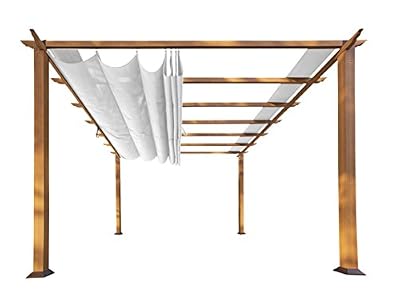Paragon Outdoor 11’ x 11’ Florence Alumnum Pergola, Powder-Coated Aluminum Frame in Canadian Cedar Wood Grain Finish with Retractable Canopy in White for Backyard, Patio, Porch, Garden