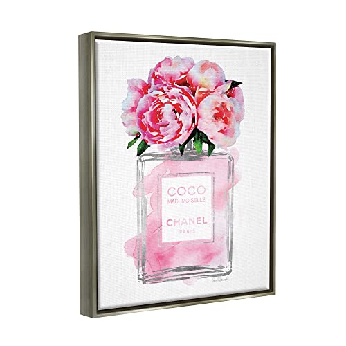 Image of 'Glam Perfume Bottle with Roses'| Floating Frame Canvas Art | Stupell Industries | Gray, 25 x 31 Inches, Easy to Hang and Sturdy, Made in USA, by Amanda Greenwood