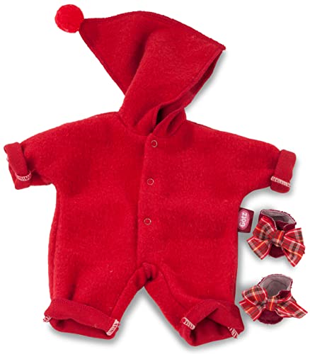 Götz 3403361 Babyanzug Zipfelmütze rot – Puppenbekleidung Gr. S – 3 teiliges Bekleidungs – und Zubehörset für Babypuppen von 30 – 33 cm