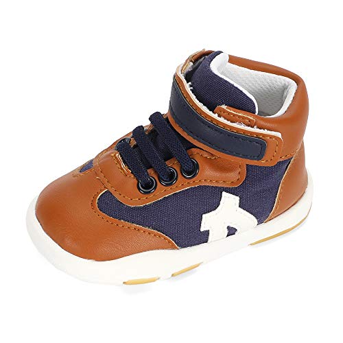 LACOFIA Baby Boys Girls Sneakers First Walking Shoes Breathable Toddler High Tops Ankle Sneakers Non-Slip Tennis Shoes, Dark Brown 12-15 Months