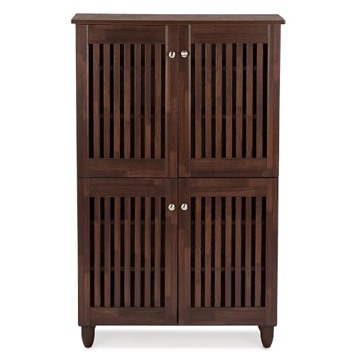 Baxton Studio Fernanda Modern and Contemporary 4-Door Oak Brown Wooden Entryway Shoes Storage Tall Cabinet